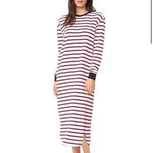 Sleepy Jones Nina Sleep Shirt Nightgown Large L White Red Blue Striped Cotton